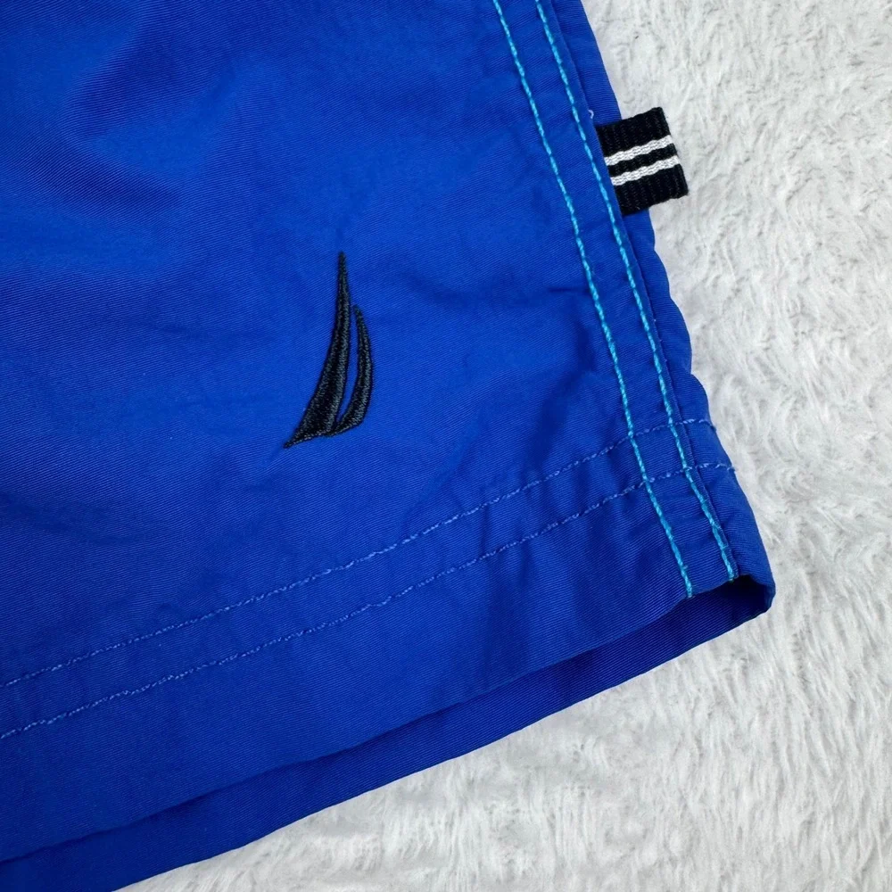 Nautica Swim Trunks Mens XL Blue Color Block Mesh Lined Drawstring Board‎ Shorts